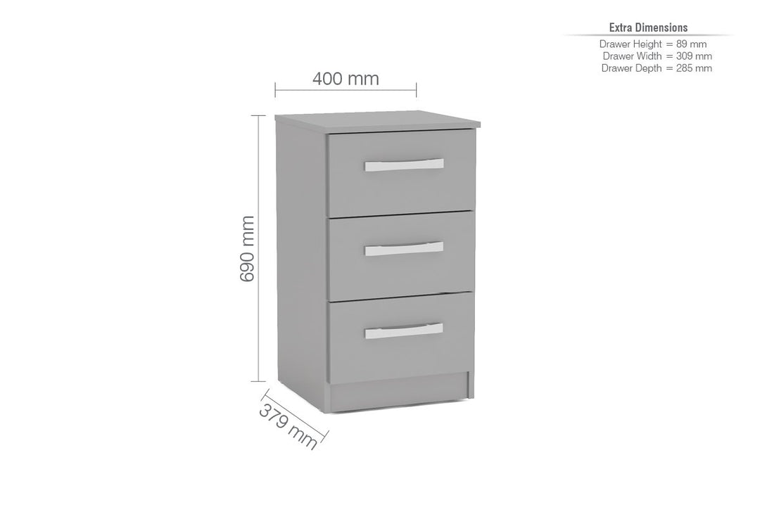 Birlea Lynx 3 Drawer Bedside (Self Assembly) (DHD)