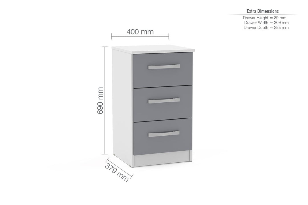 Birlea Lynx 3 Drawer Bedside (Self Assembly) (DHD)