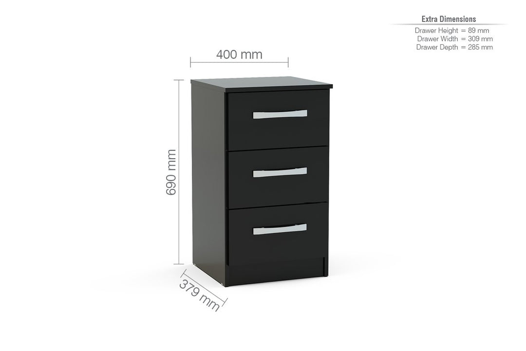 Birlea Lynx 3 Drawer Bedside (Self Assembly) (DHD)