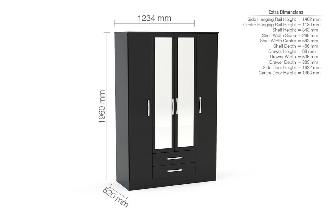 Birlea Lynx 4 Door 2 Drawer Wardrobe With Mirror (Self Assembly) (DHD)