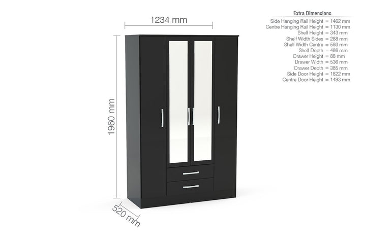 Birlea Lynx 4 Door 2 Drawer Wardrobe With Mirror (Self Assembly) (DHD)