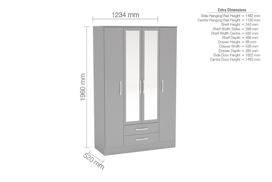 Birlea Lynx 4 Door 2 Drawer Wardrobe With Mirror (Self Assembly) (DHD)
