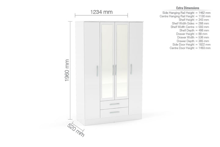 Birlea Lynx 4 Door 2 Drawer Wardrobe With Mirror (Self Assembly) (DHD)