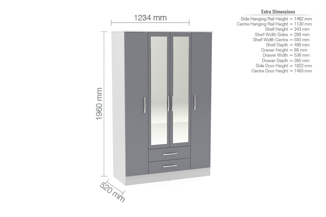 Birlea Lynx 4 Door 2 Drawer Wardrobe With Mirror (Self Assembly) (DHD)
