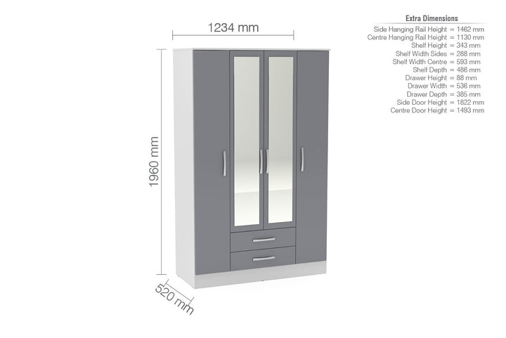 Birlea Lynx 4 Door 2 Drawer Wardrobe With Mirror (Self Assembly) (DHD)