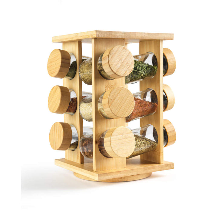 Salter Bamboo Rotating Spice Rack – 12 Refillable Glass Jars
