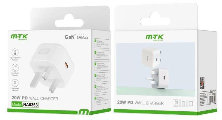 MTK Moveteck 20W GaN USB-C PD Wall Charger - UK Plug - White (NA0363)