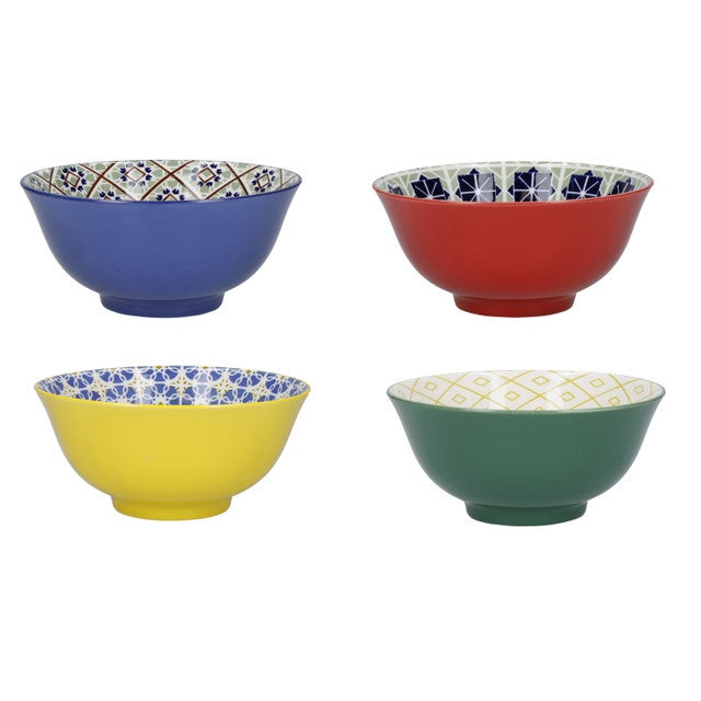 KitchenCraft Patterned Cereal Bowls Set in Gift Box, Ceramic  'World of Flavours' Designs Set of 4