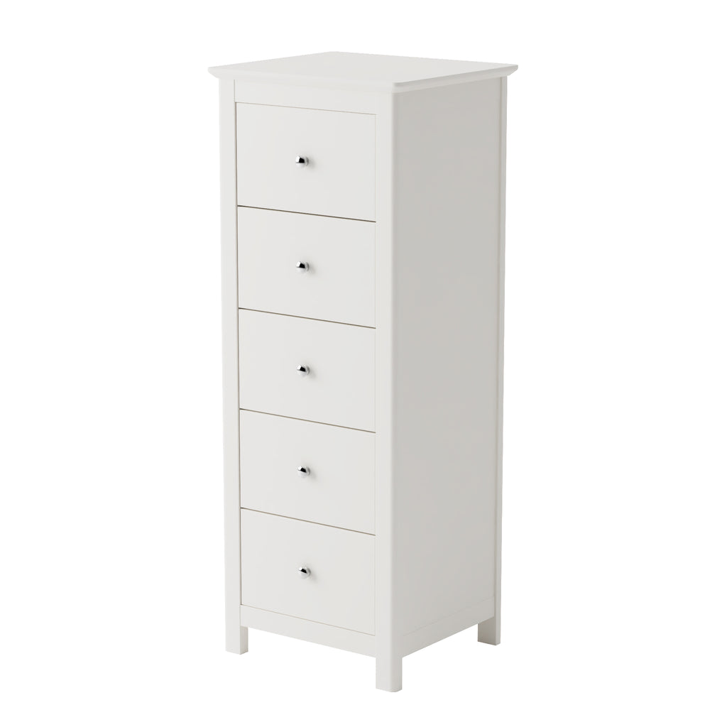 Nairn - 5 Drawer Narrow Chest Of Drawers White (Self Assembly) (DHD) Image 1