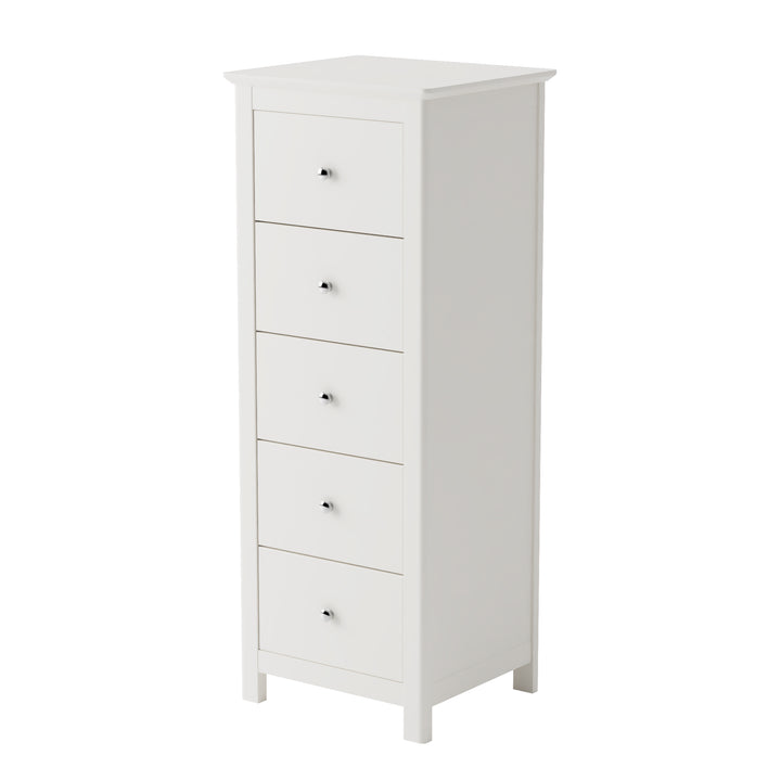 Nairn - 5 Drawer Narrow Chest Of Drawers White (Self Assembly) (DHD) Image 1