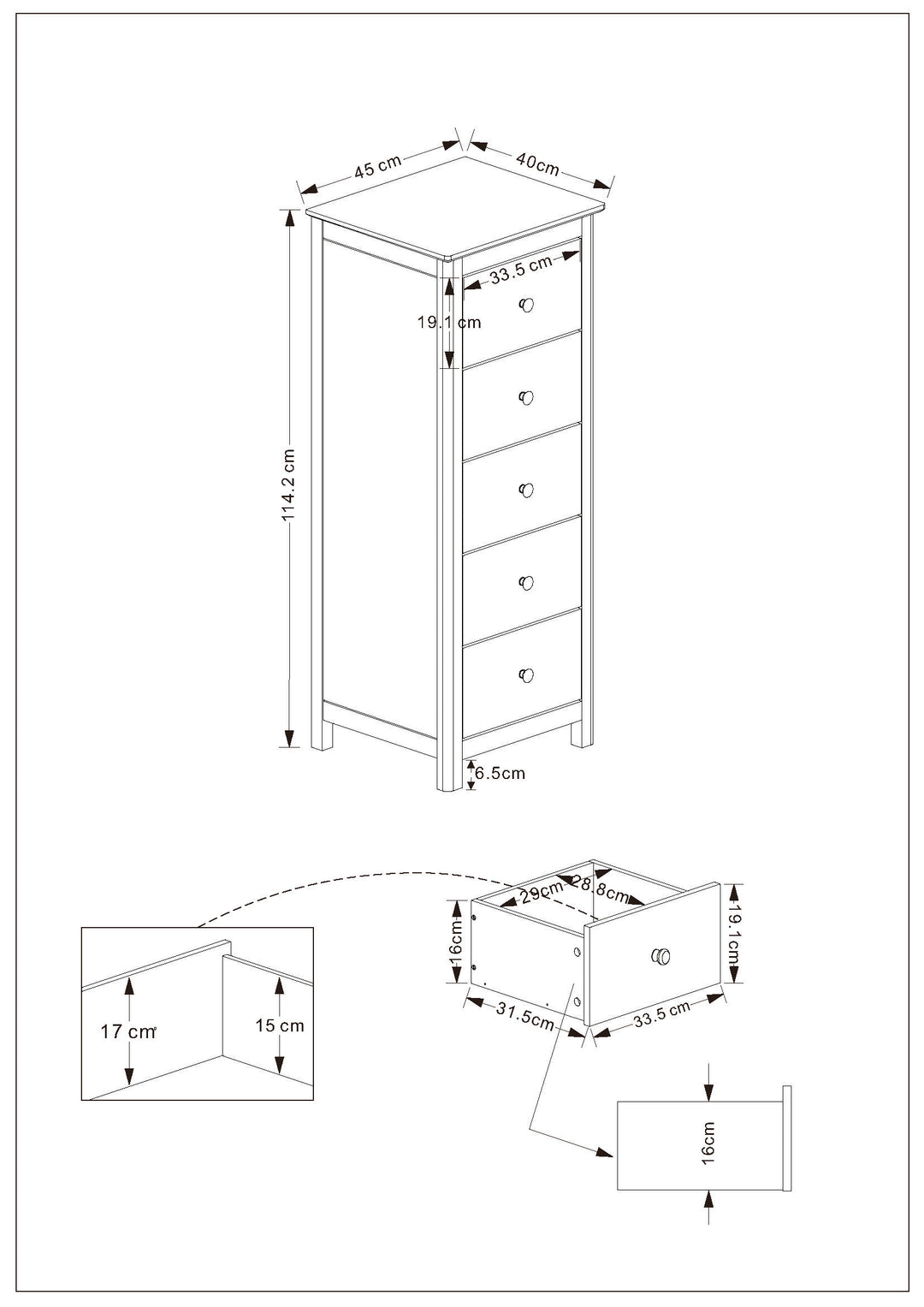 Nairn - 5 Drawer Narrow Chest Of Drawers White (Self Assembly) (DHD) Image 2