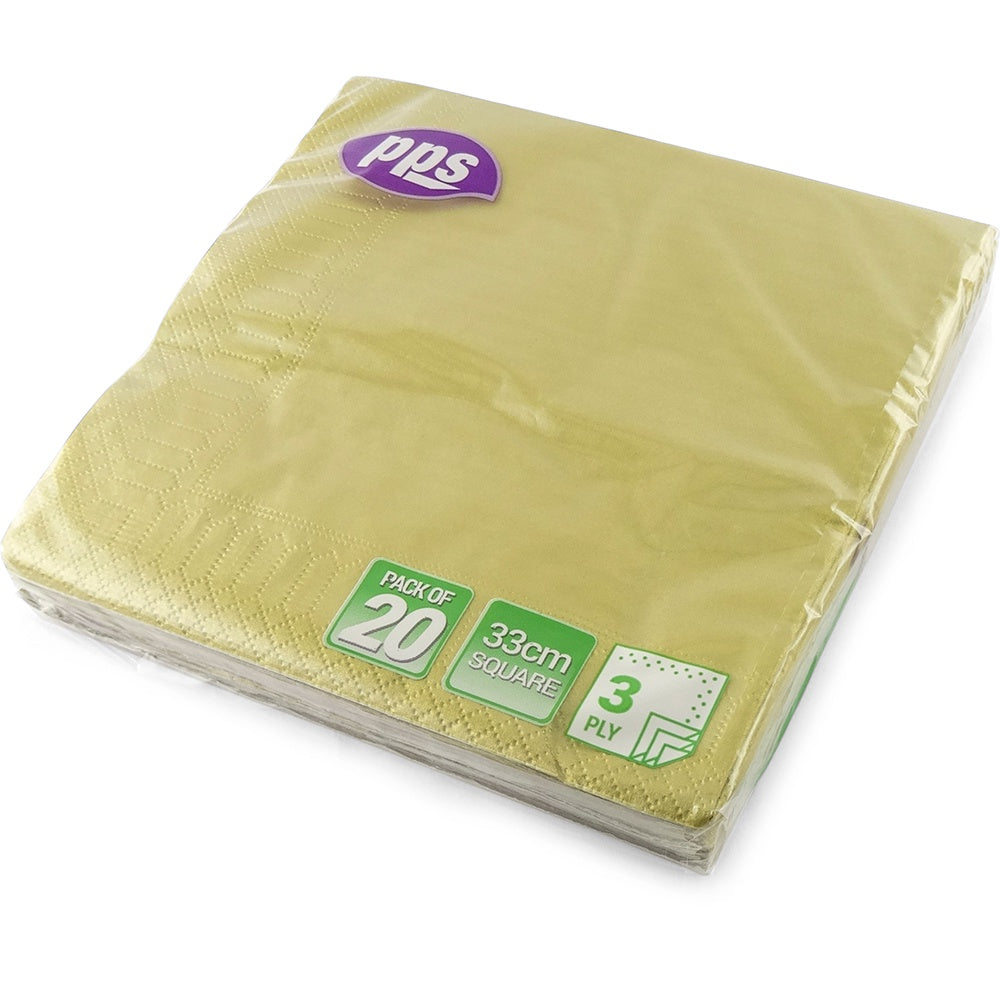 Gold 3 Ply Paper Napkins 33cm 20 Pack