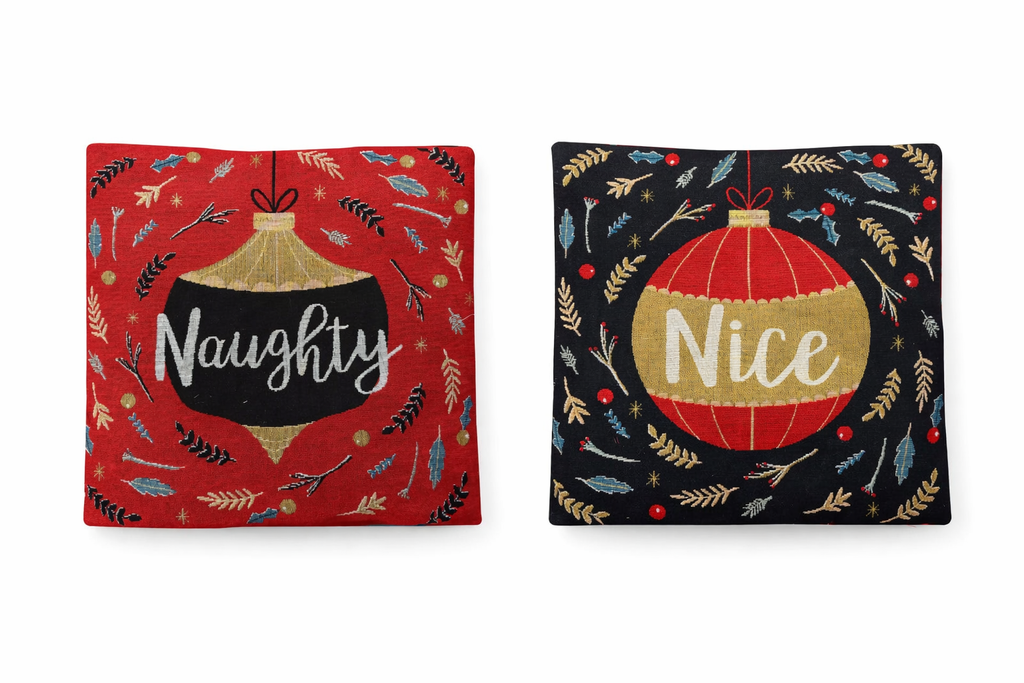 Xmas Tapestry Cushion Cover 43x43cm 17x17in Naughty/Nice Reversible