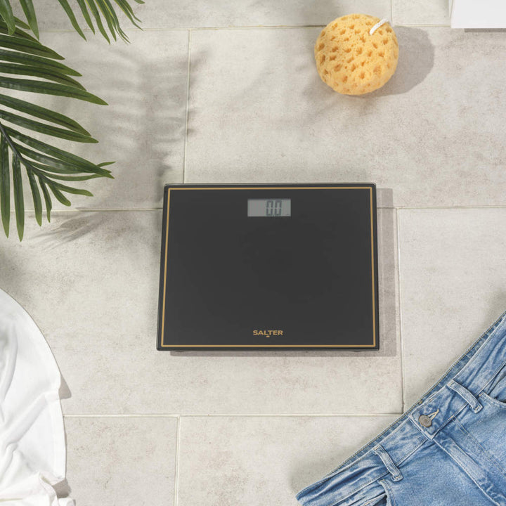 Salter Compact Glass Digital Bathroom Scale Black/Gold