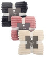 Cosy Rib Design Soft Touch Flannel Throws 120x150cm - Assorted Colours
