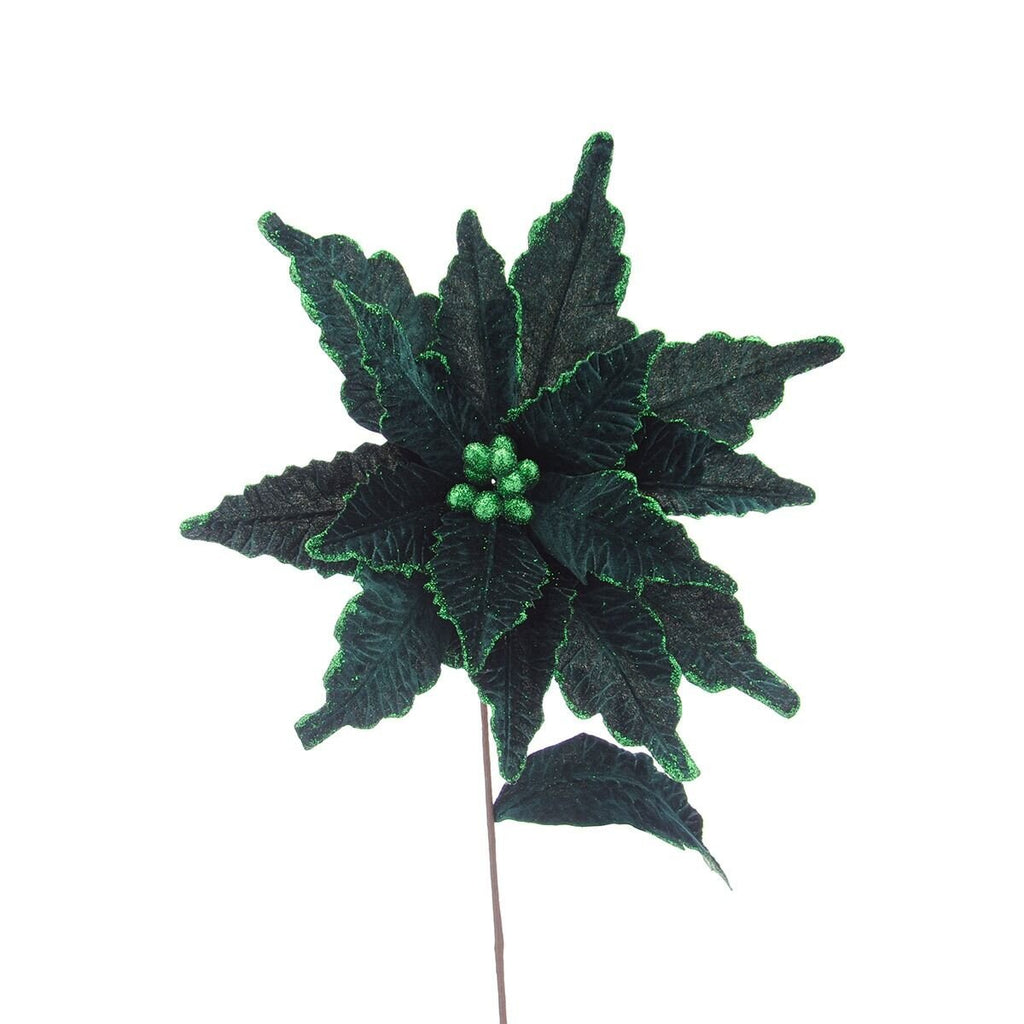 68cm Gold Glitter Poinsettia Stem Green
