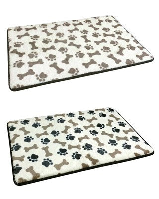 Memory foam dog mat with paw print and bone design
