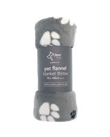 Grey paw print flannel pet blanket