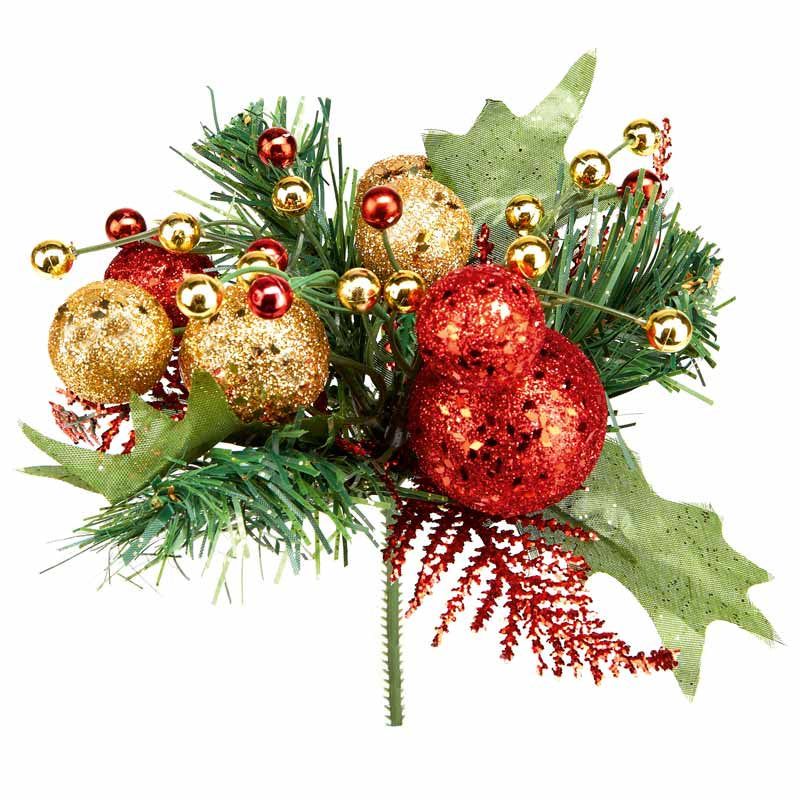 Red/Gold Glitter Ball  Pick Decoration