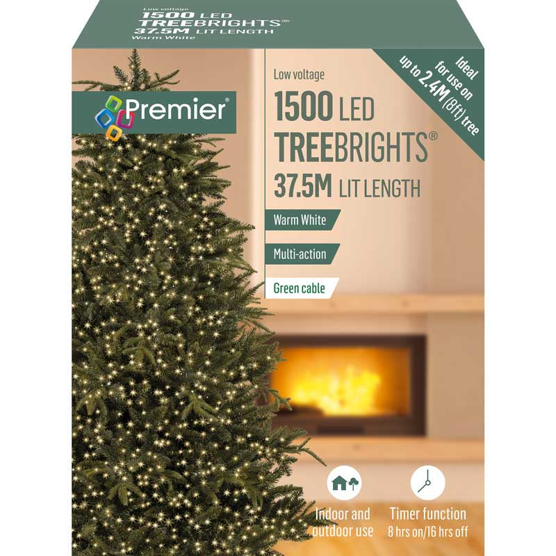Premier Multi-Action Treebright LED Lights with Timer 1500s Warm Whites