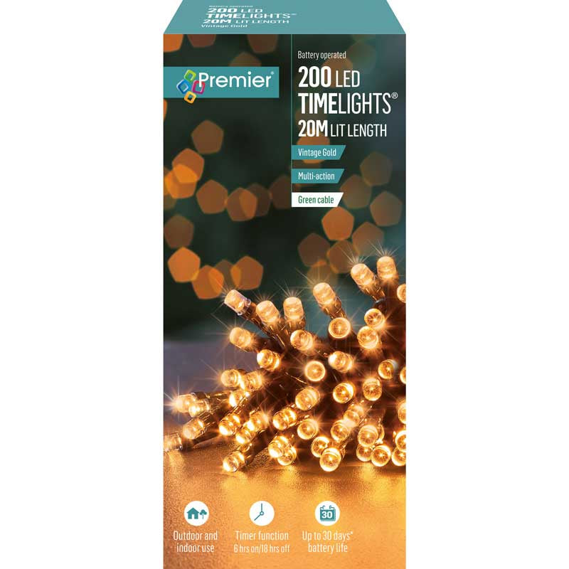 Premier 200 Multi-Action Battery Operated Time Lights Vintage Gold