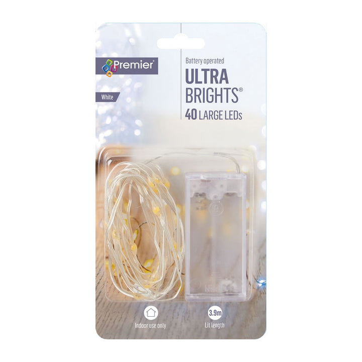Premier Ultra Bright Battery Operated Pin Wire Lights 40s White