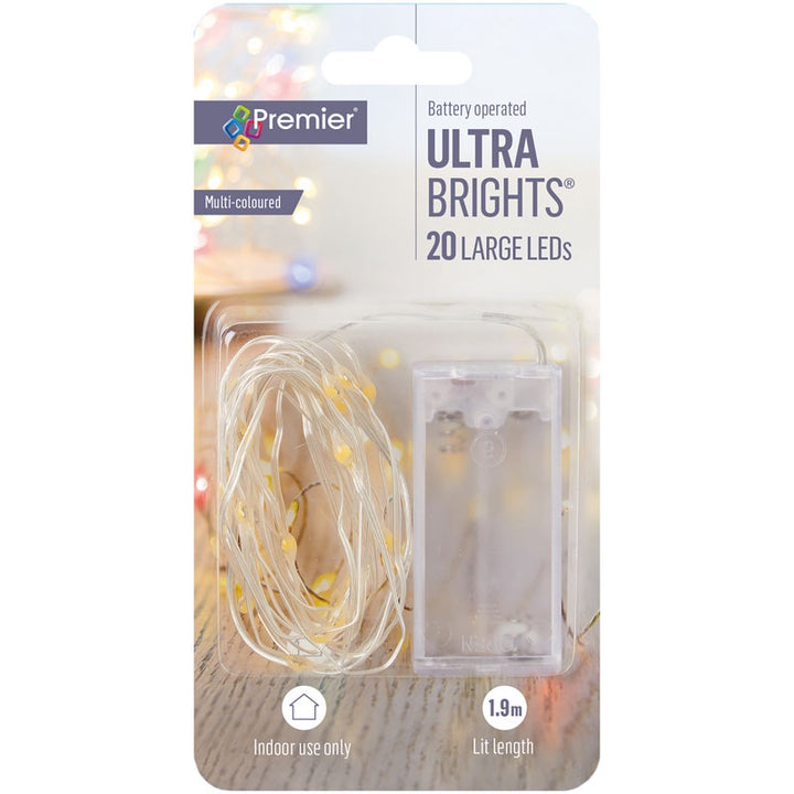 Premier Ultra Brights Battery Operated Pin Wire Lights 20s Multi