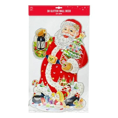 Festive Magic 3D Glitter Santa Plaque 50-53cm (Assorted)