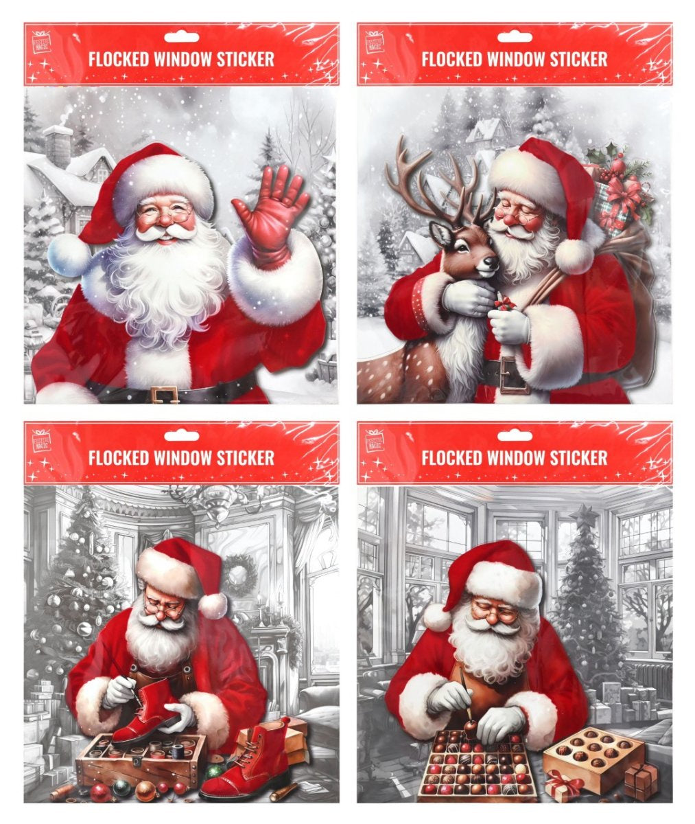 Christmas Flocked Santa Window Cling 30.5 x 30.5cm