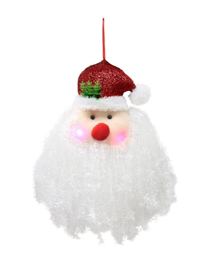 Light-Up Tinsel Santa Face with Long Beard 50cm