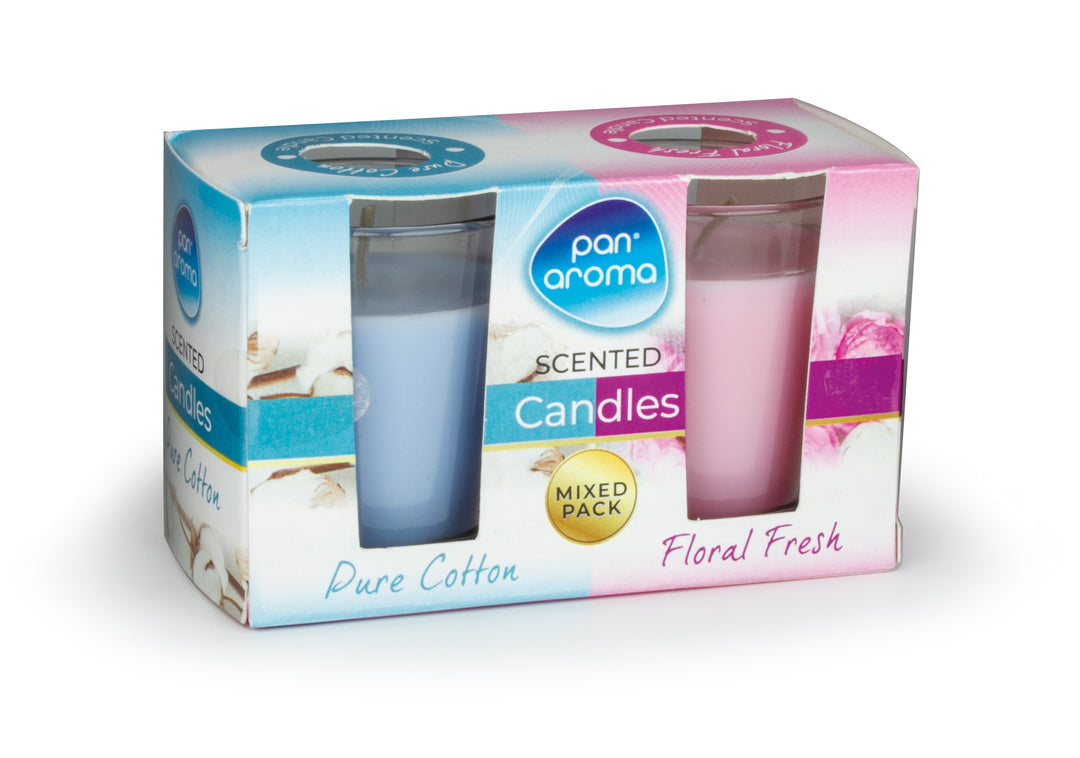 Pan Aroma 2 Pk Glass Candle-floral Fresh/pure Cotton