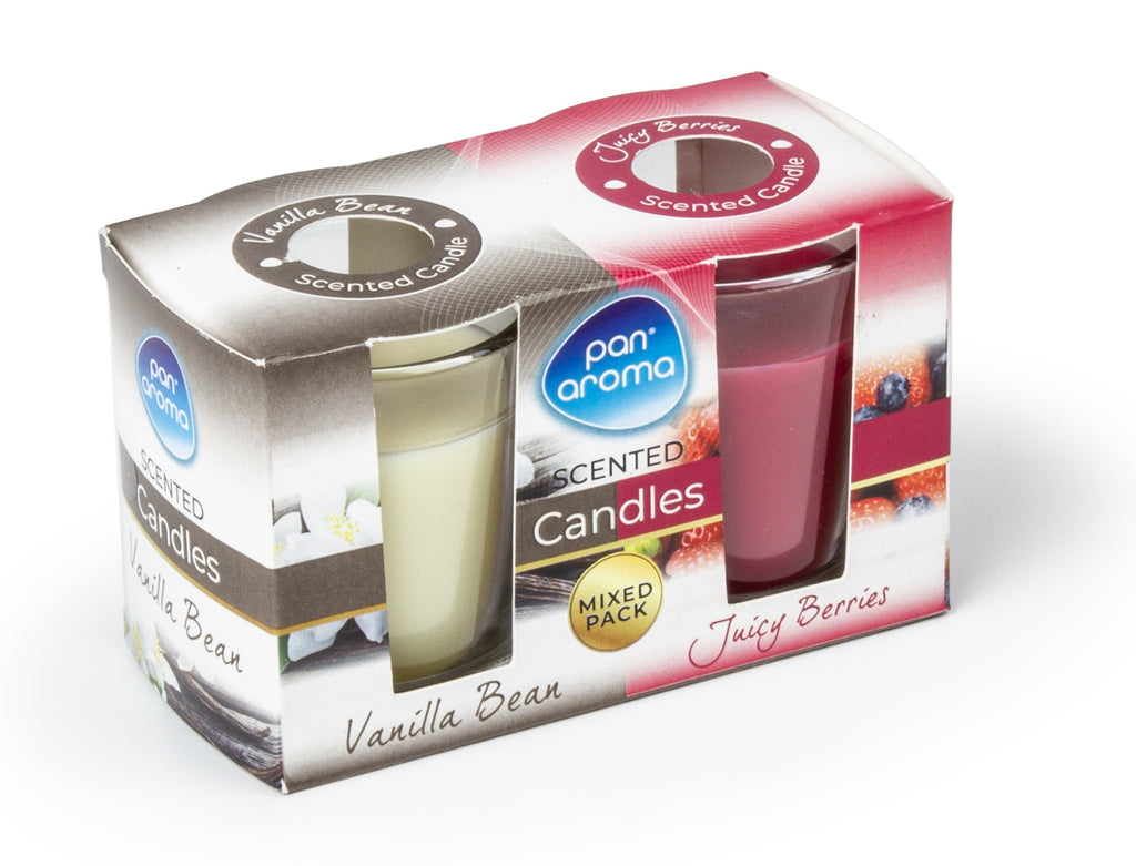 Pan Aroma 2pk Glass Candle-juicy Berries, Vanilla Bean