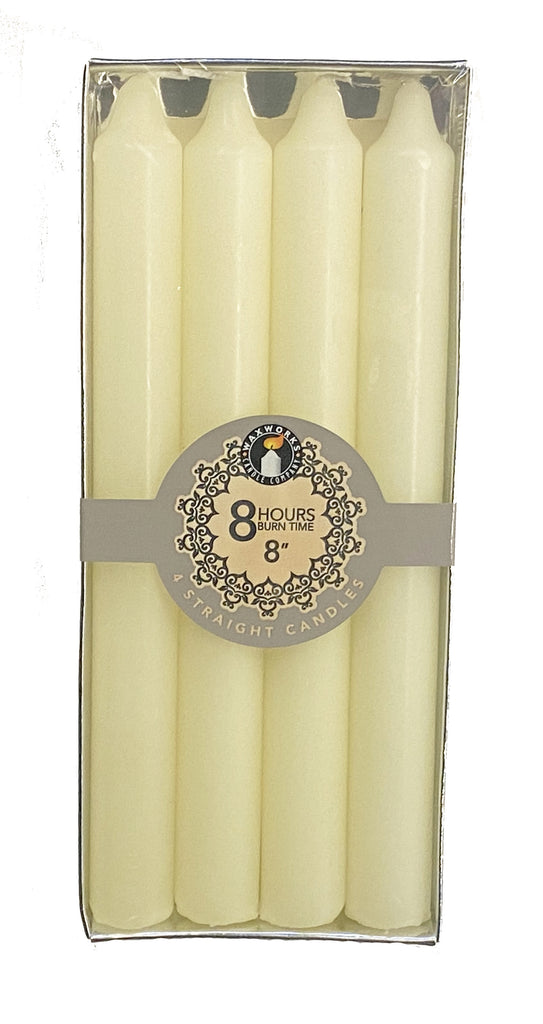 Waxworks Set Of 4 8'' Straight Candles - Ivory