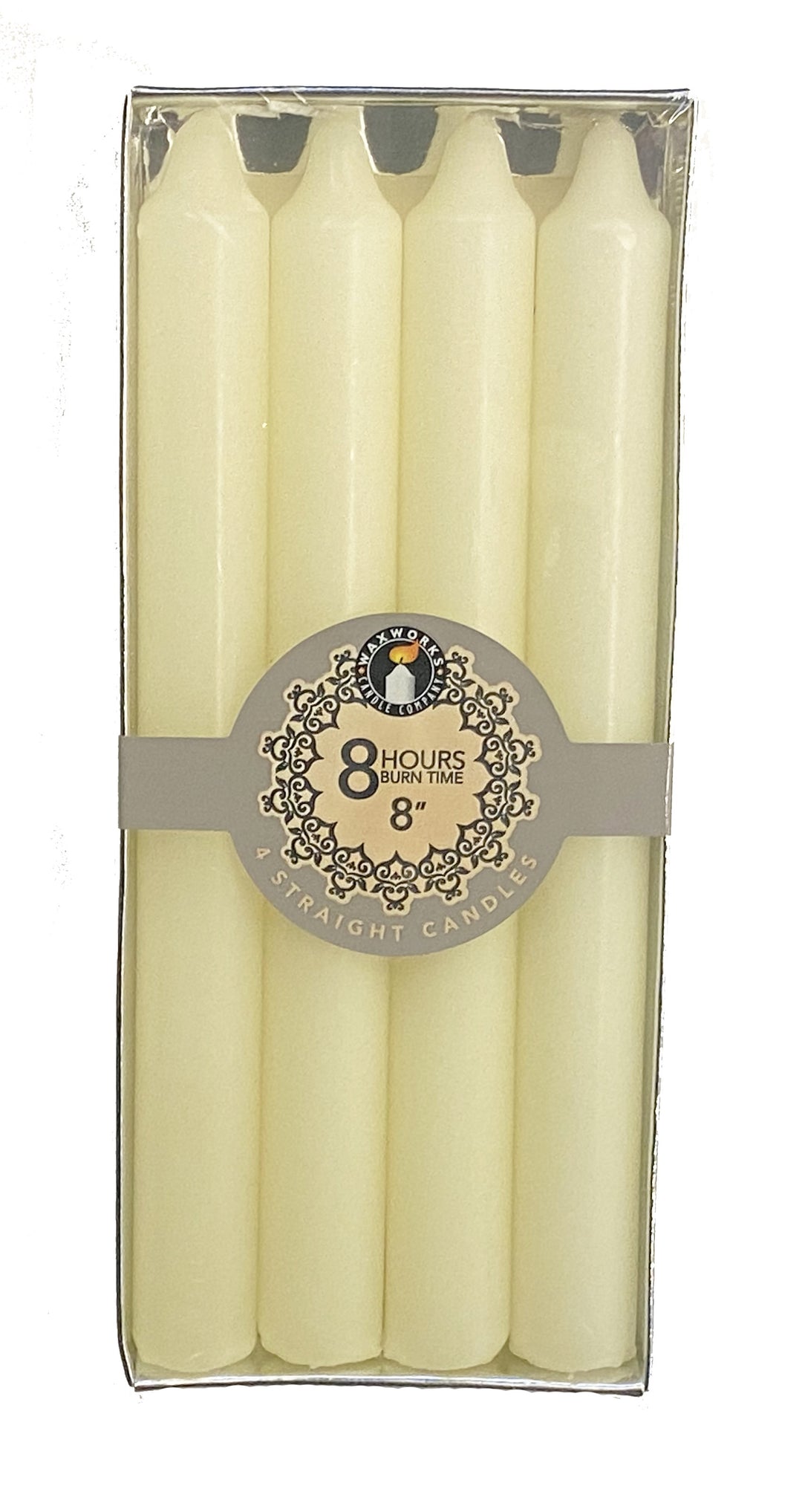 Waxworks Set Of 4 8'' Straight Candles - Ivory