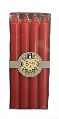 Waxworks Set Of 4 8'' Straight Candles - Red