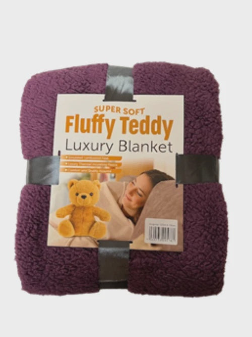 Teddy Fleece Blanket Throw 150 x 200cm Purple