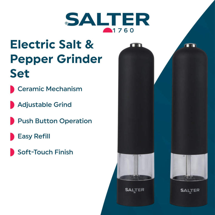 Salter Electronic Salt &amp; Pepper Mills Set - Matt Black