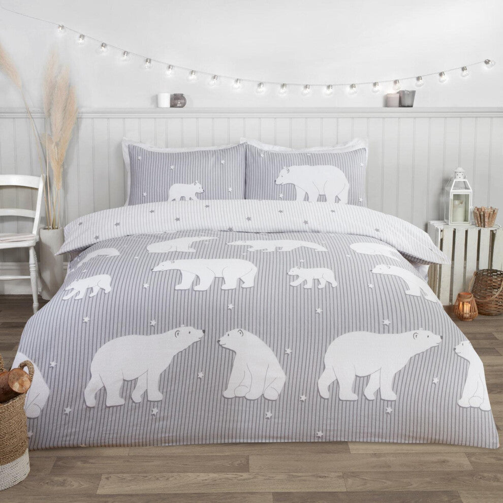 Polar Bear Brushed Cotton Duvet Cover Set Reversible