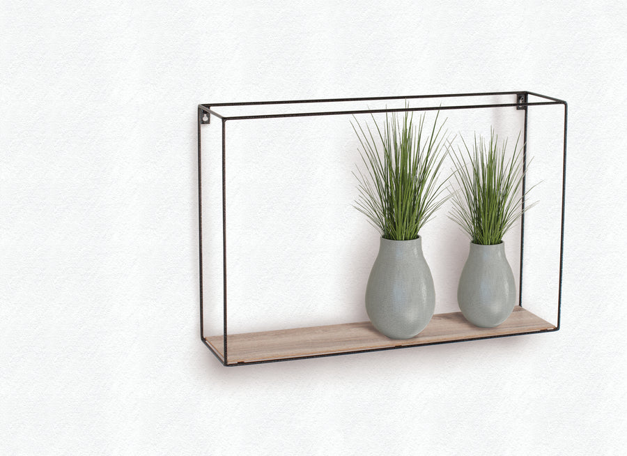Rectangular Display Wall Shelf, Black Metal And Wo (DHD) Image 1