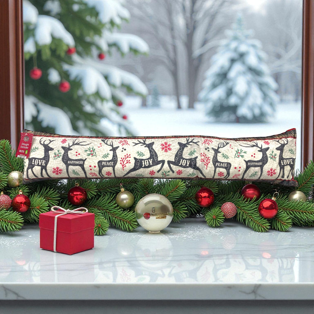 Fabric Printed Draught Excluder Xmas Reindeer