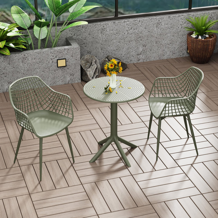 Rimini - 3 Piece Garden Bistro Table & 2 x Armchair Set Outdoor Grade, Moss Green (Self Assembly) (DHD) Image 1