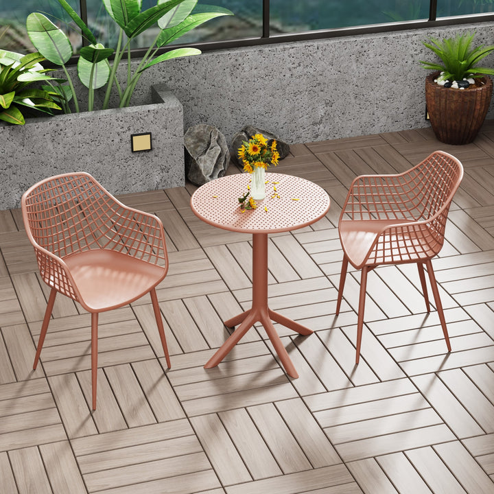 Rimini - 3 Piece Garden Bistro Table & 2 x Armchair Set Outdoor Grade, Terracotta (Self Assembly) (DHD) Image 1