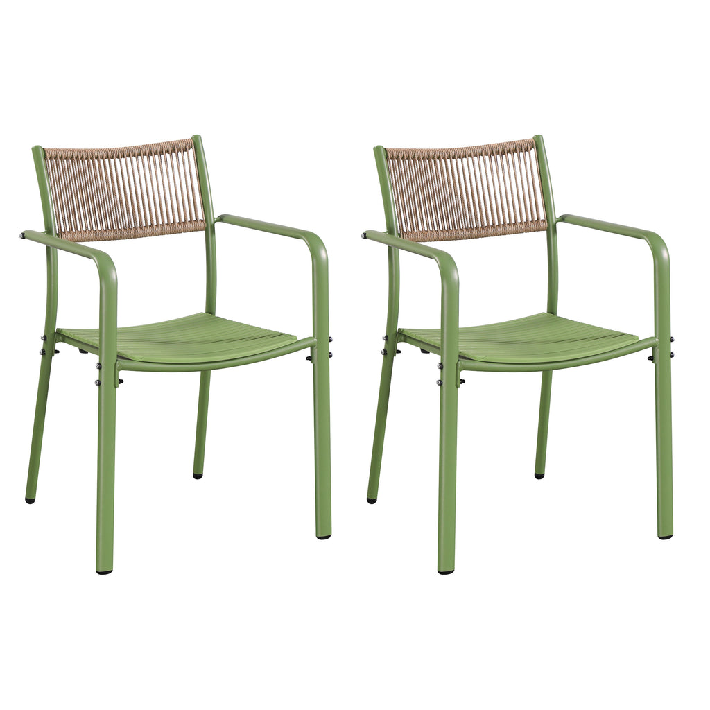 Rope Backed Bistro Metal Arm Chair Moss Green (pair) (Self Assembly) (DHD) Image 1