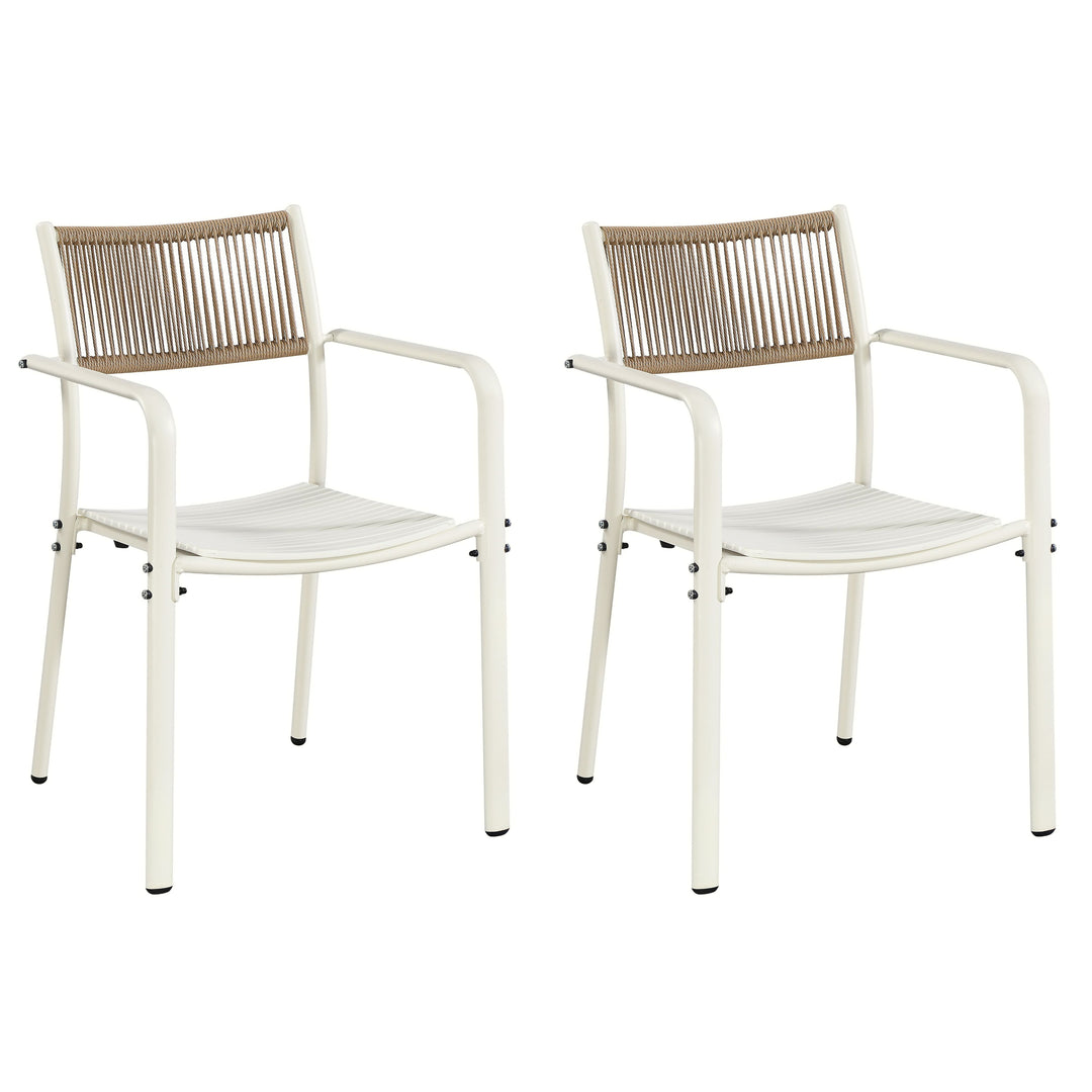 Rope Backed Bistro Metal Arm Chair White (pair) (Self Assembly) (DHD) Image 1