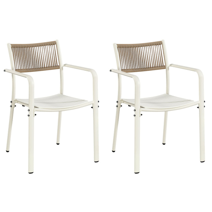Rope Backed Bistro Metal Arm Chair White (pair) (Self Assembly) (DHD) Image 1