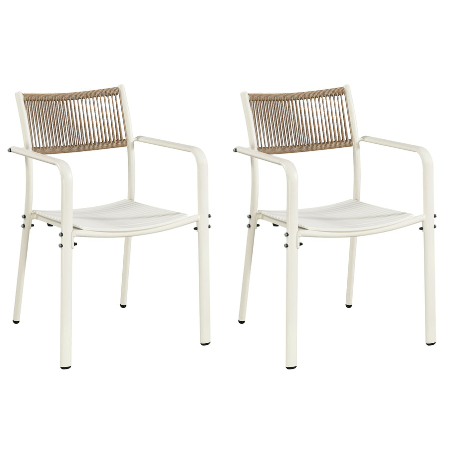 Rope Backed Bistro Metal Arm Chair White (pair) (Self Assembly) (DHD) Image 1