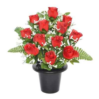 Red rosebud frontal grave pot