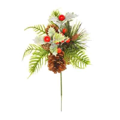 20cm Holly Berry Cone Pine Decoration Pick