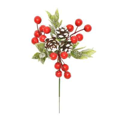 20cm Frosted Foliage Berry Cone Decoration Pick