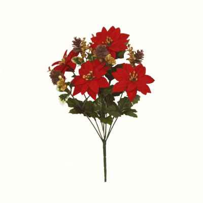 40cm Poinsettia Gold Eucalyptus Cone Flower Bush